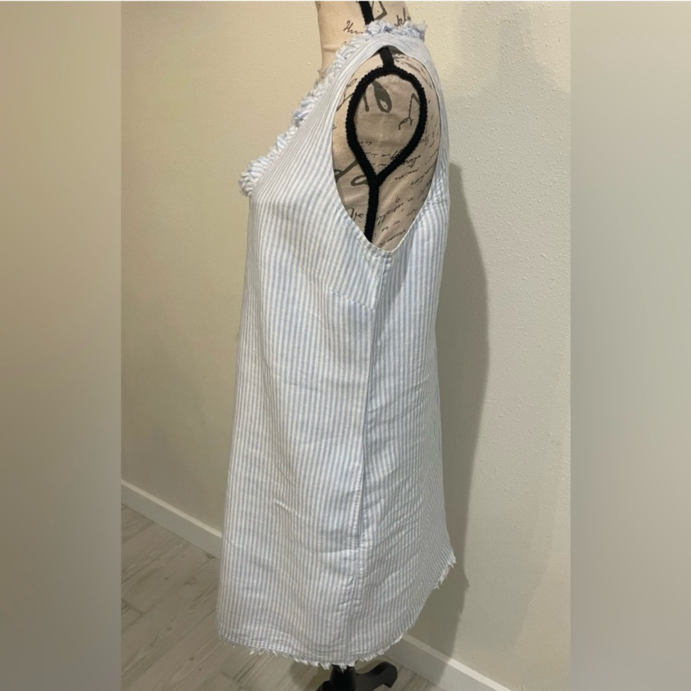 New Tommy Bahama Two Palms Mini Cabana Stripe Ruffle Linen Dress in Light Sky - Picture 5 of 10